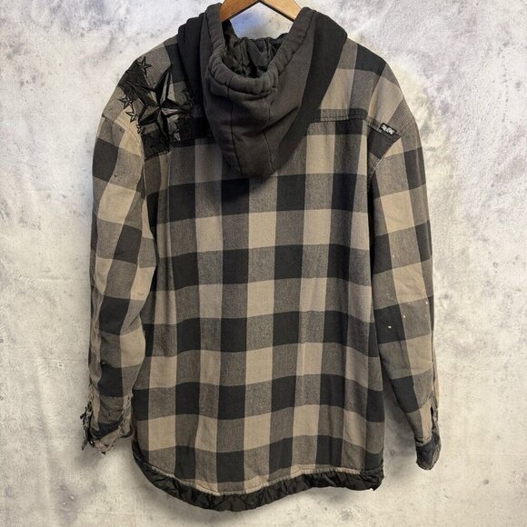 So Cal Button Up Jacket Mens XL Plaid Insulated Hoodie Embroidered Grunge Y2K - Picture 2 of 14